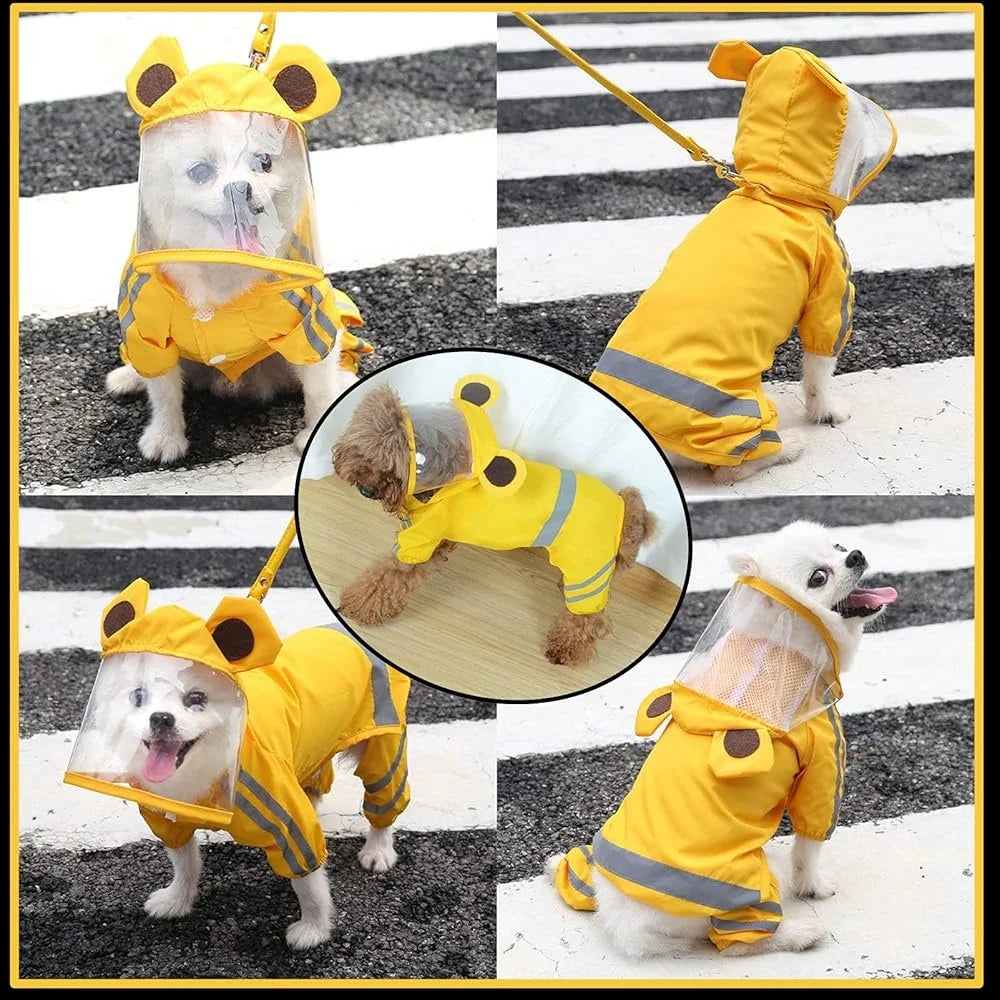 Dog Rain Jacket With Leash and Face Protector