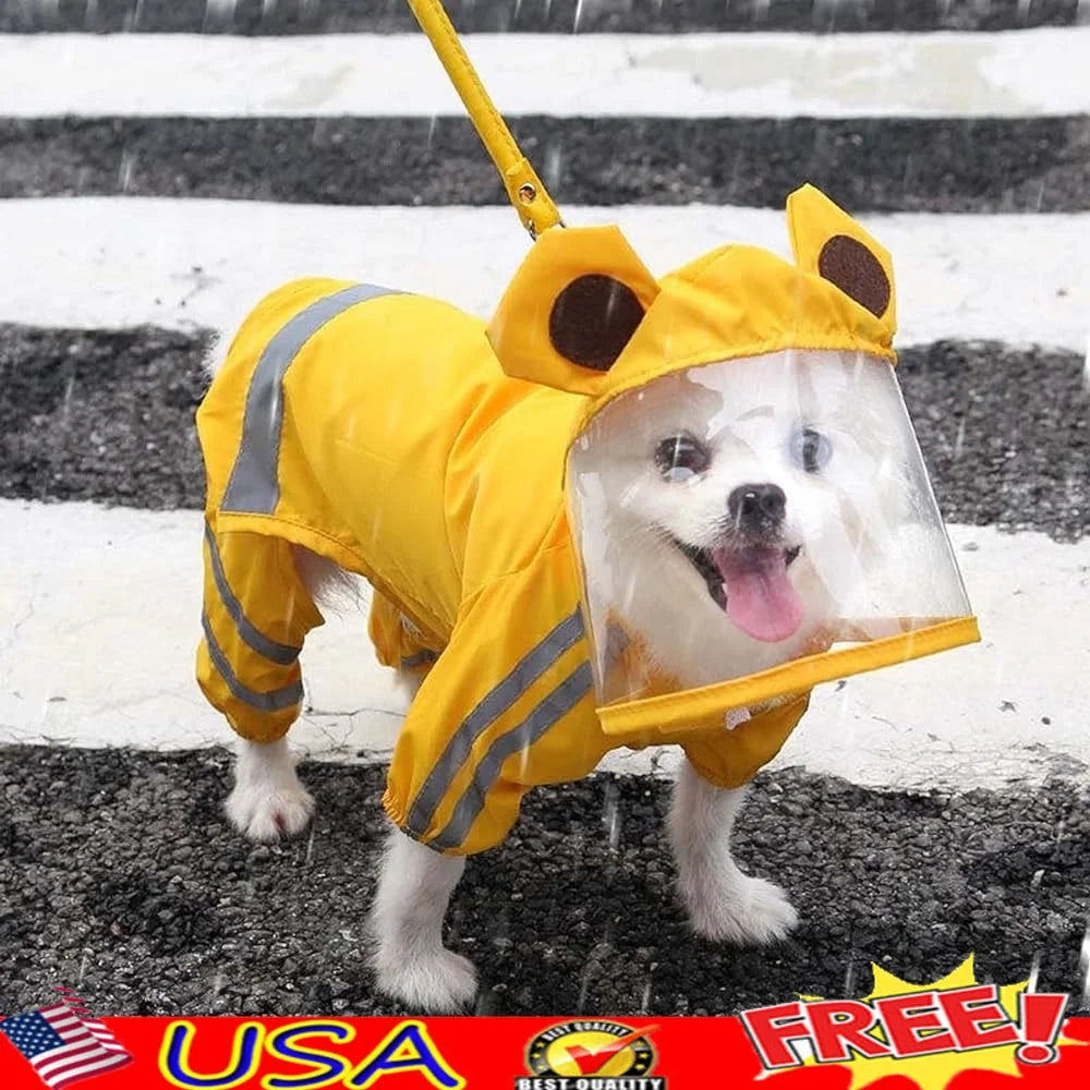 Dog Rain Jacket With Leash and Face Protector