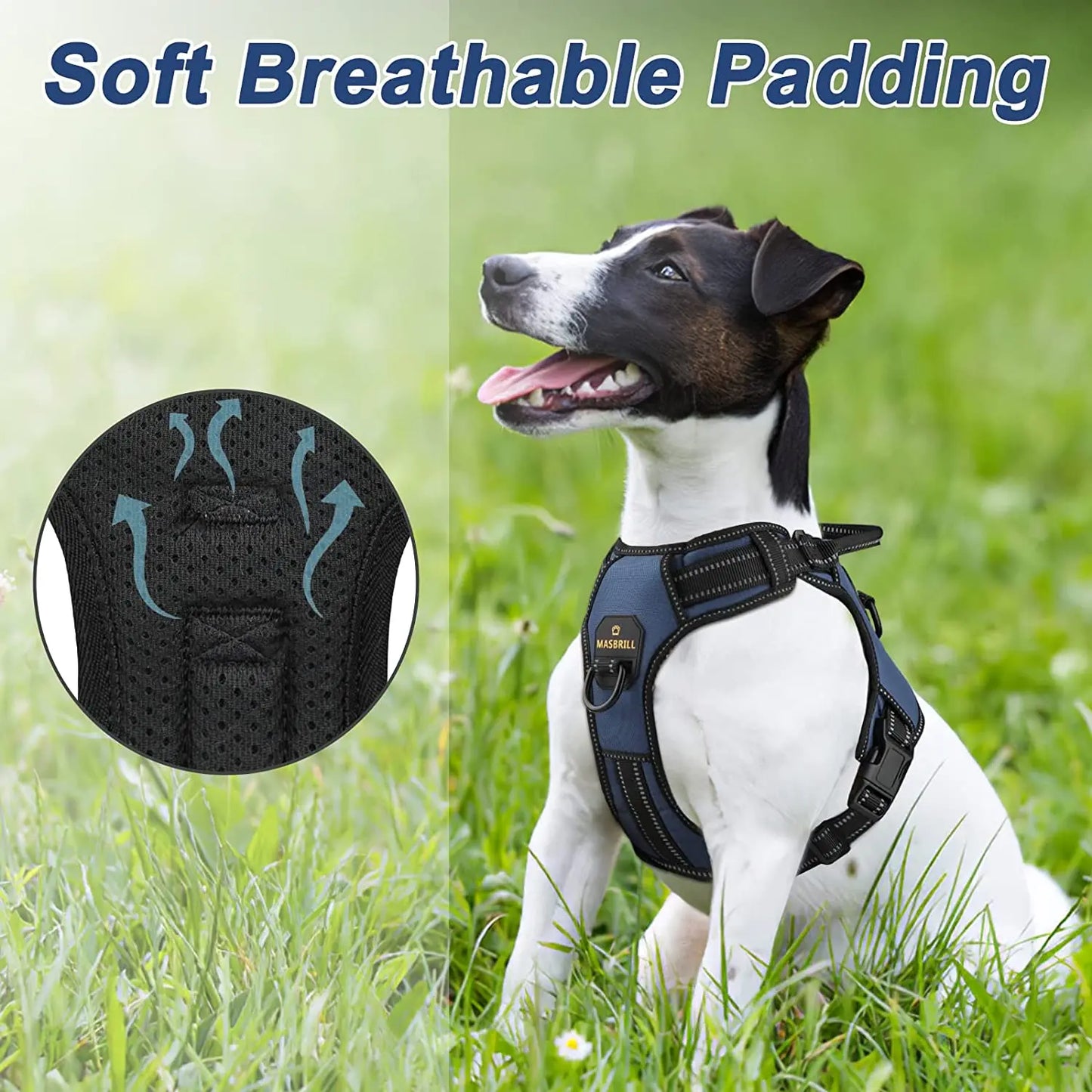 MASBRILL No Pull Nylon Adjustable Reflective Dog Vest