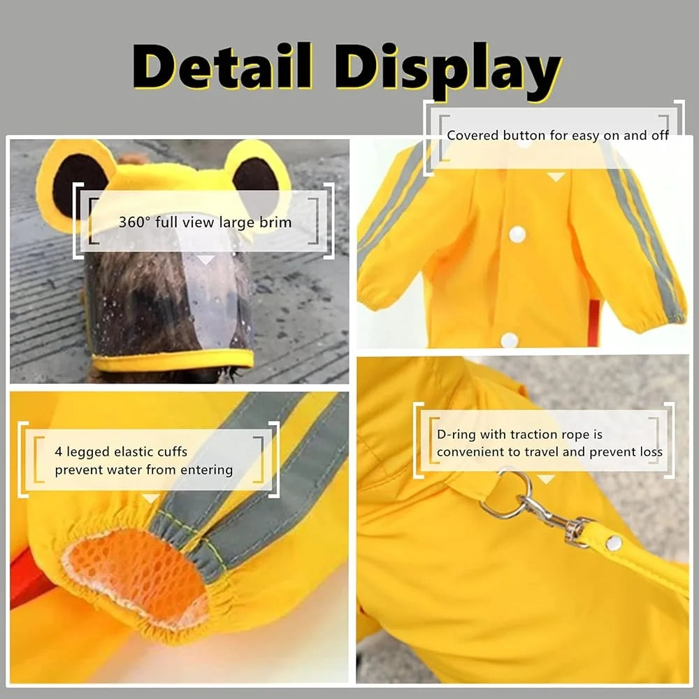 Dog Rain Jacket With Leash and Face Protector